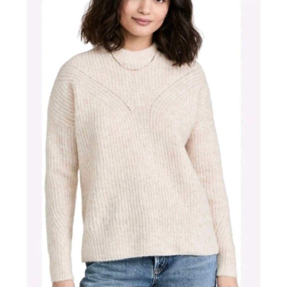 Madewell Belfiore Ribbed Pullover Sweater Oversize Beige Heathered Wool Blend XS